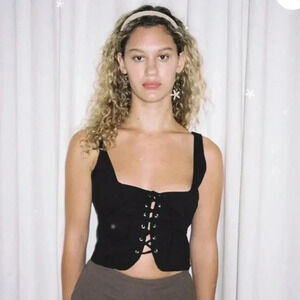 Lisa Says Gah Black Lace-Up Tank Top